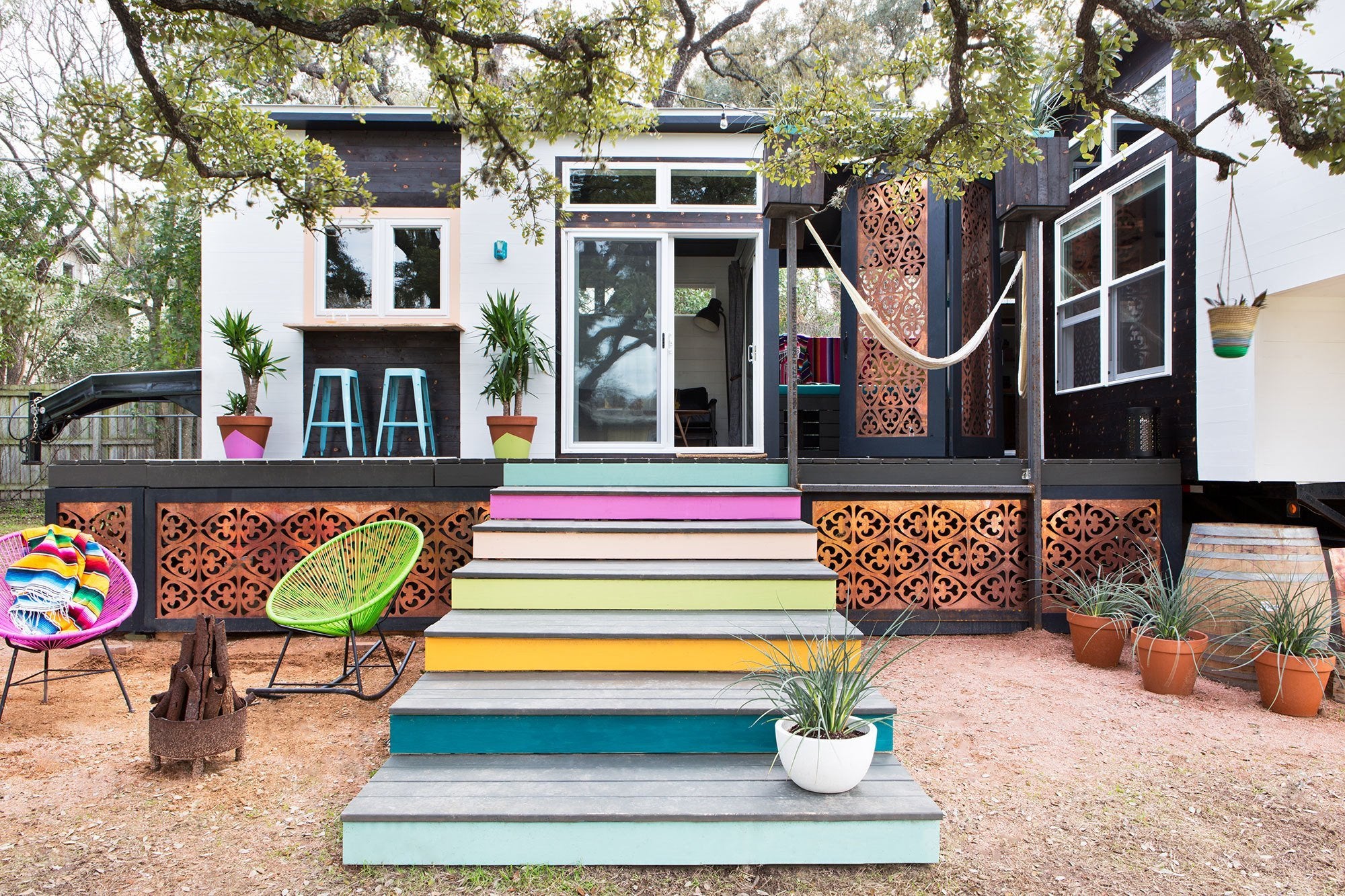 400-sqft Colorful 2-Trailer "Mid-Century Marfa" Tiny House in Austin